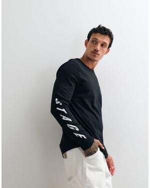 AllSaints Upstaged Long Sleeve Gtaphic Logo T-shirt With Back Print - Blue