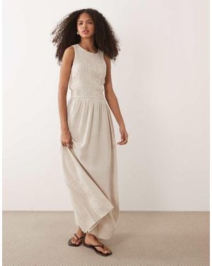 River Island Linen Look Shirred Midi Dress - Natural