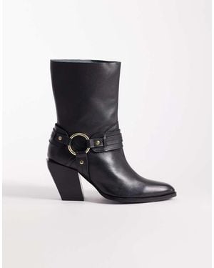 ASOS Elena Leather Western Ankle Boot With Harness - Natural