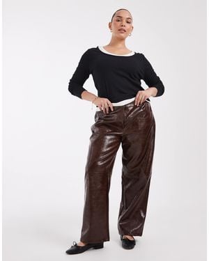 ASOS Curve Faux Leather Slim Straight Leg Pants - Blue