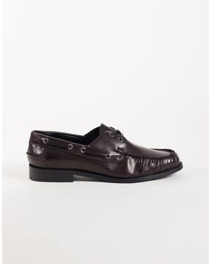 ASOS Lace Up Boat Shoes With Ruching - Red