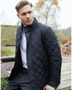 Threadbare Showerproof Funnel Neck Diamond Quilted Jacket - Blue