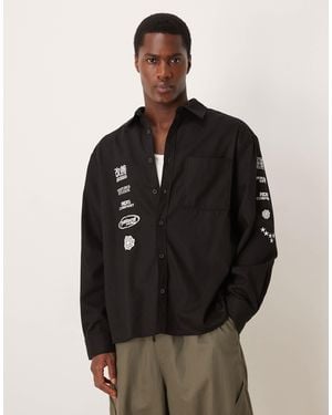 ASOS Oversized Twill Shirt With Embroidery - Black