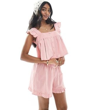 Wednesday's Girl Gauzey Smock Ruffle Sleeve Blouse - Pink