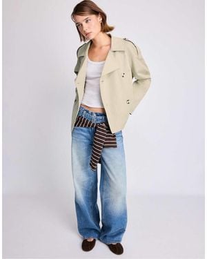 Stradivarius Short Trench Coat With Belt - Blue