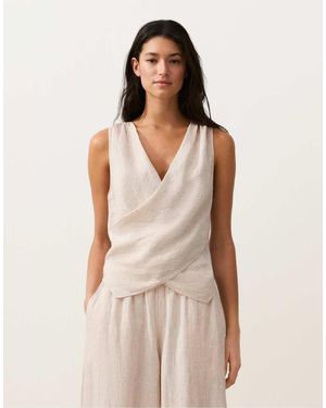 Oysho 100% Linen Crossover Top - Natural