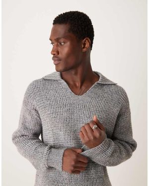 Mango Jersey Con Cuello De Pico Abierto Y Solapas De Punto Grueso De - Gris