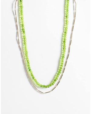 ASOS Collar De Varias Vueltas Con Cuentas Verdes Y Cadena En Tono - Azul