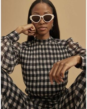 River Island Gingham Long Sleeve Crop Top - Brown