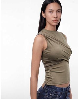 Motel Otso Twist Wrap Short Sleeve Top - Natural