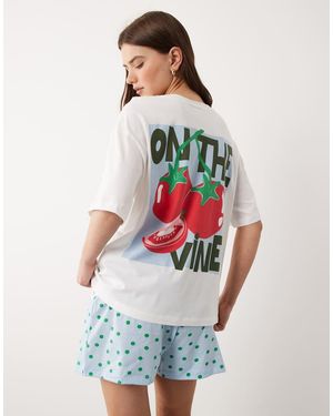 ASOS Oversized Tee And Shorts Pyjama Set With Tomato Graphic - White