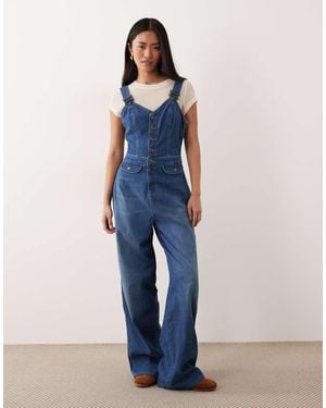 Lee Jeans Cut Out Wide Leg Strappy Jumpsuit - Blue