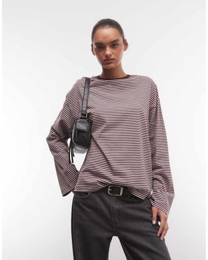 Monki T-Shirt Oversize A Maniche Lunghe A Righe E - Multicolore