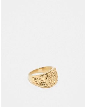 ASOS Waterproof Stainless Steel Round Signet Ring With Embossing - Metallic