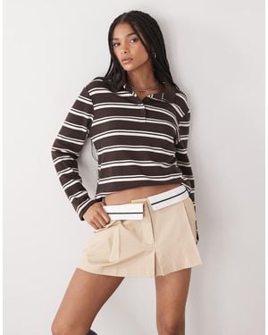 Monki Fold Over Waistband Pleated Mini Skirt - Natural