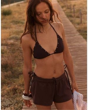 Stradivarius Micro Shorts With Turn-Up Waist - Brown