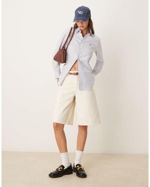 Mango Loose Fit Long Line Denim Shorts - Natural