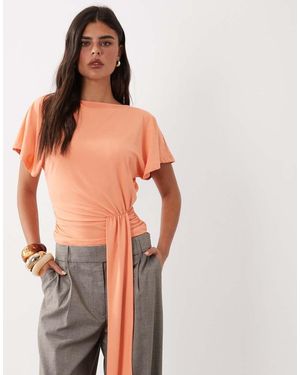 ASOS Polyamide Flutter Sleeve Slash Neck With Drape - Orange