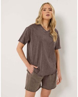 Long Tall Sally Acid Wash Oversized T-Shirt - Brown