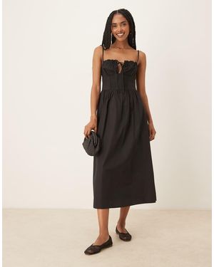 Glamorous Midi Jurk Van Popeline Met Gestrikte Buste - Zwart