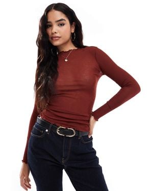 Vero Moda Fine Jersey Long Sleeve Lettuce Edge Top - Red
