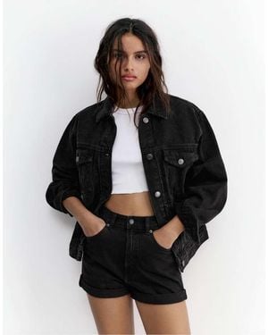Pull&Bear Mom Fit Denim Shorts With Turn-Up Hems - Black