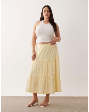 Vila Curve Tiered Pointelle Midi Skirt - Natural
