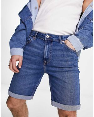 Bershka Denim Roll Up Shorts - Blue