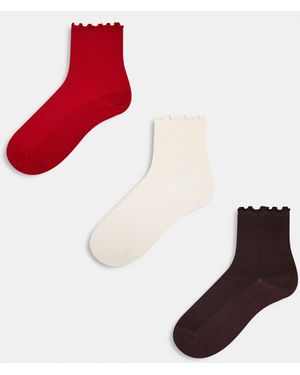 TOPSHOP 3 Pack Of Delilah Frill Socks - Red