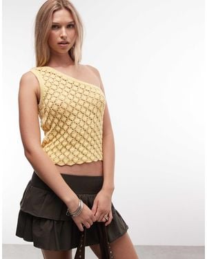 Reclaimed Vintage Crochet One Shoulder Top - Yellow