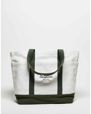 Abercrombie & Fitch Motif Detail Tote Bag With Contrast Straps - Natural