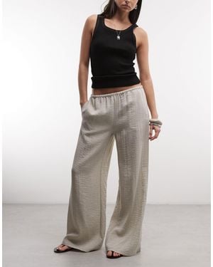 Weekday Pull On Wide Leg Crinkle Pants - Natural