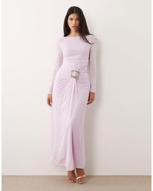 DASKA Robe longue à encolure bateau avec nœud et détail métallique à l'avant - lilas - Rose