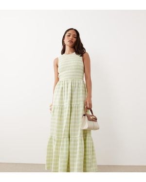 Nobody's Child Petite Cotton Shirred Bodice Tiered Skirt Maxi Dress - Green