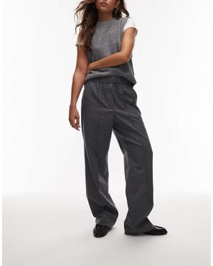 ARKET Wool Mix Flannel Straight Leg Pants With Elastic Waist - Blue