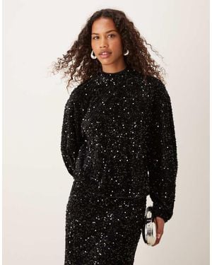 ASOS Velvet Sequin Open Back Long Sleeve Blouse - Black