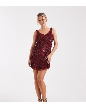 Only Petite Mini-Jurk Met Imitatieveertjes En Lovertjes - Rood