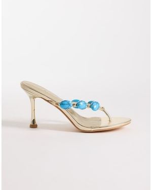 Public Desire Toe Thong Heeled Sandals With Stone Embellishment - Blue