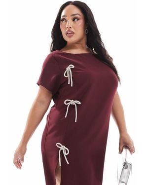 Renee Studio Plus X Michelle Nayla Exclusive Embellished Bow Detail Side Slit Mini Dress - Red