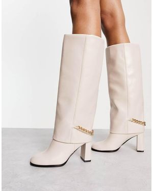 River Island Stivali Risvoltati Color Crema Con Tacco E Catenina - Neutro