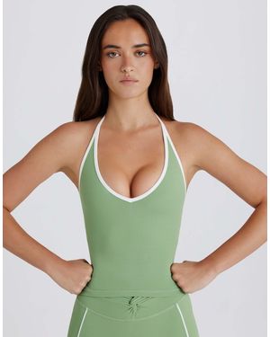 Bo&Tee Bo+tee Halterneck Contrast Trim Crop Top - Green