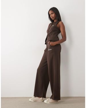 Kaiia Cotton Rich Embroidered Wide Leg Pintuck sweatpants Co-ord - Brown