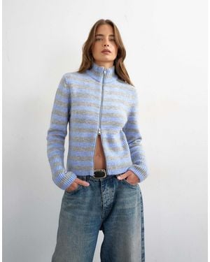 TOPSHOP Knitted Zip Up Cardigan - Blue
