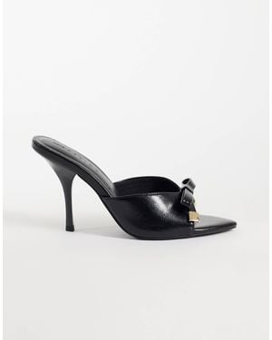 Asos Design Wide Fit Nelly Bow Detail High Heeled Mules - Black
