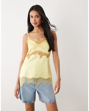 ASOS Satin Lace Trim Long Line Cami Top - Blue