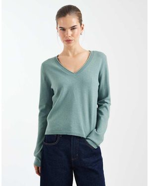 ONLY Top Verde Claro Con Cuello De Pico De Punto De