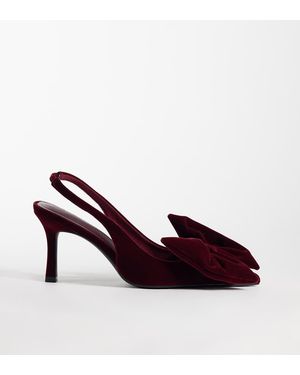 Asos Design Wide Fit Shine Slingback Bow Detail Mid Heeled Shoes - Purple