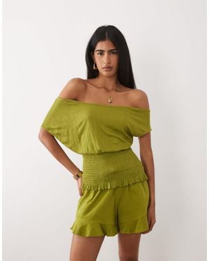 ASOS – mix & match – schulterfreies, gesmoktes oberteil - Grün