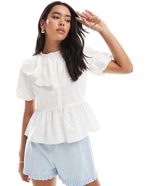 Wednesday's Girl Wednesday Girl's Collared Cotton Puff Sleeve Blouse - White