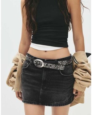 Pull&Bear Ripped Denim Mini Skirt - Black